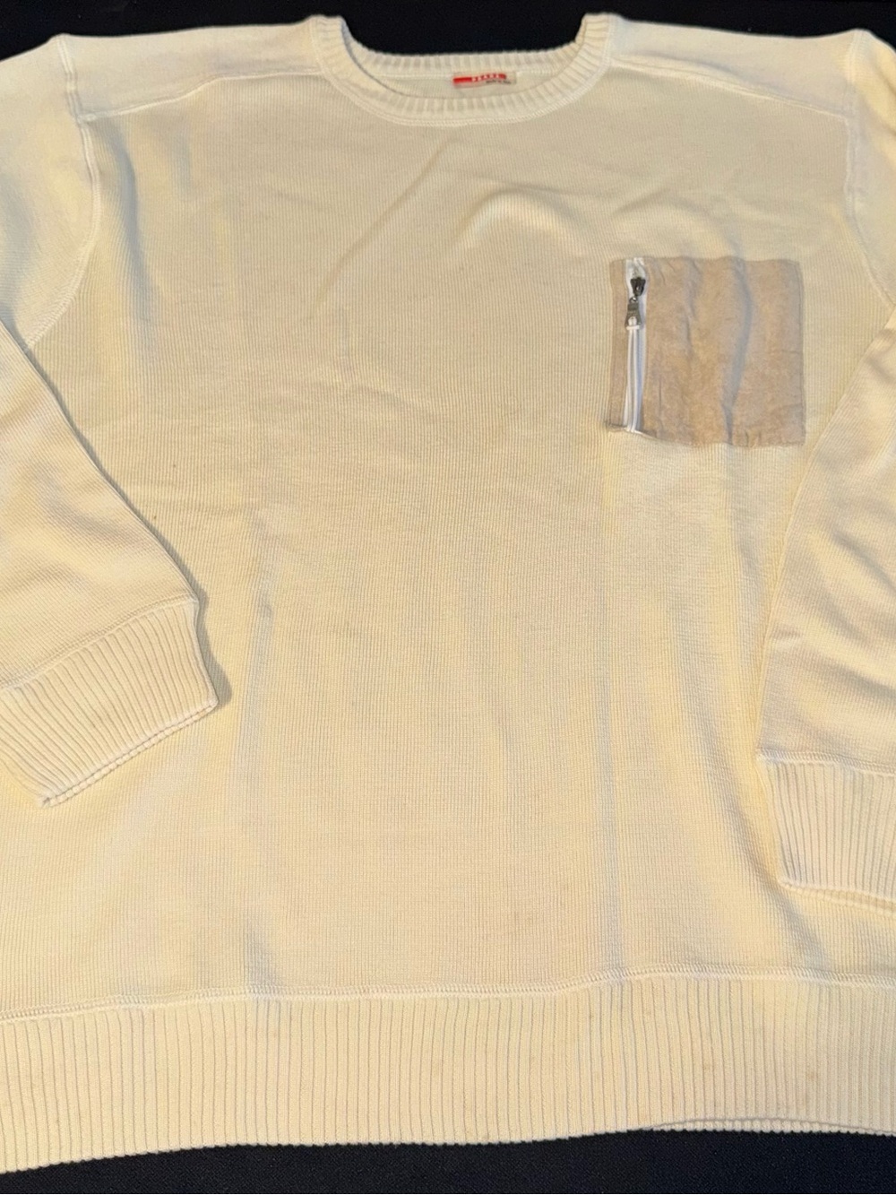 Prada Knit Sweater Crewneck Off White Pocket Zip Elbow Patch Size XL